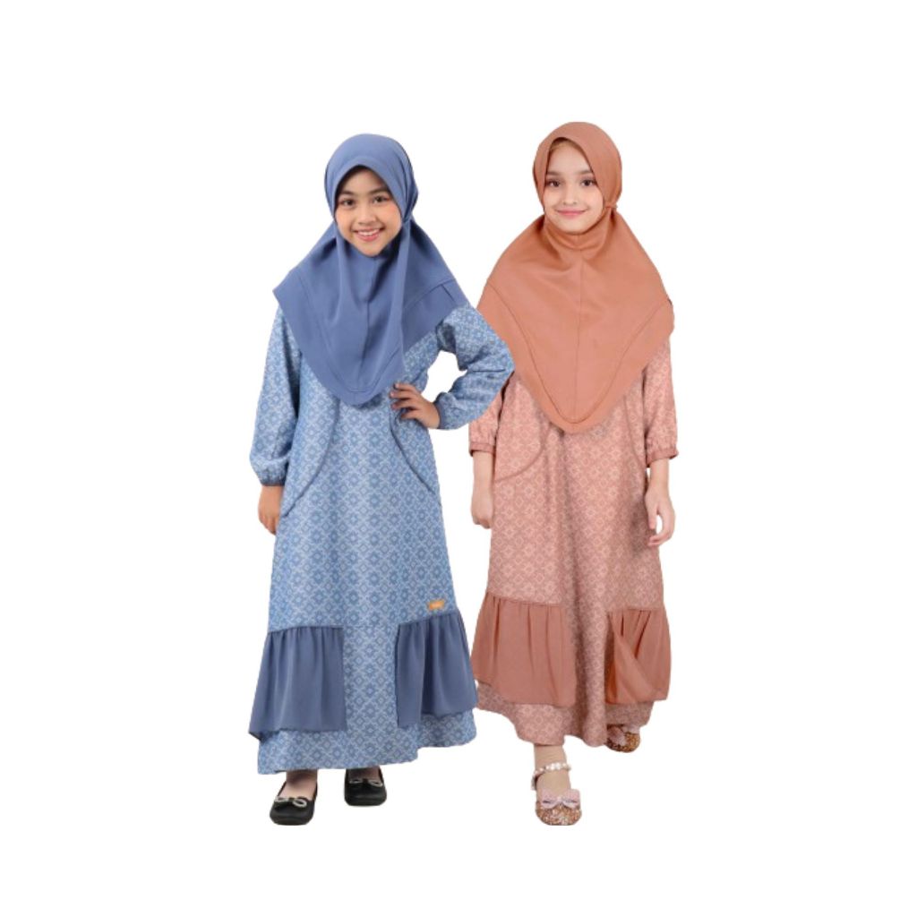 SET PAKAIAN MUSLIM ANAK BAYI BABY BALITA PEREMPUAN DRESS BAJU MUSLIMAH JENNA COBALT BLUE NIRVANA PUR