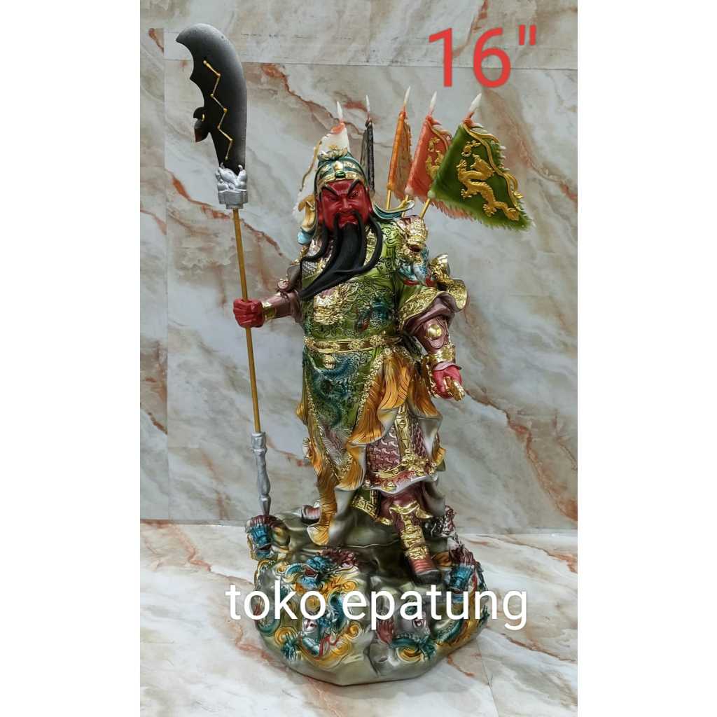 patung dewa kwan kung / kwan kong -16 inch fiber - 5 bendera (l2)