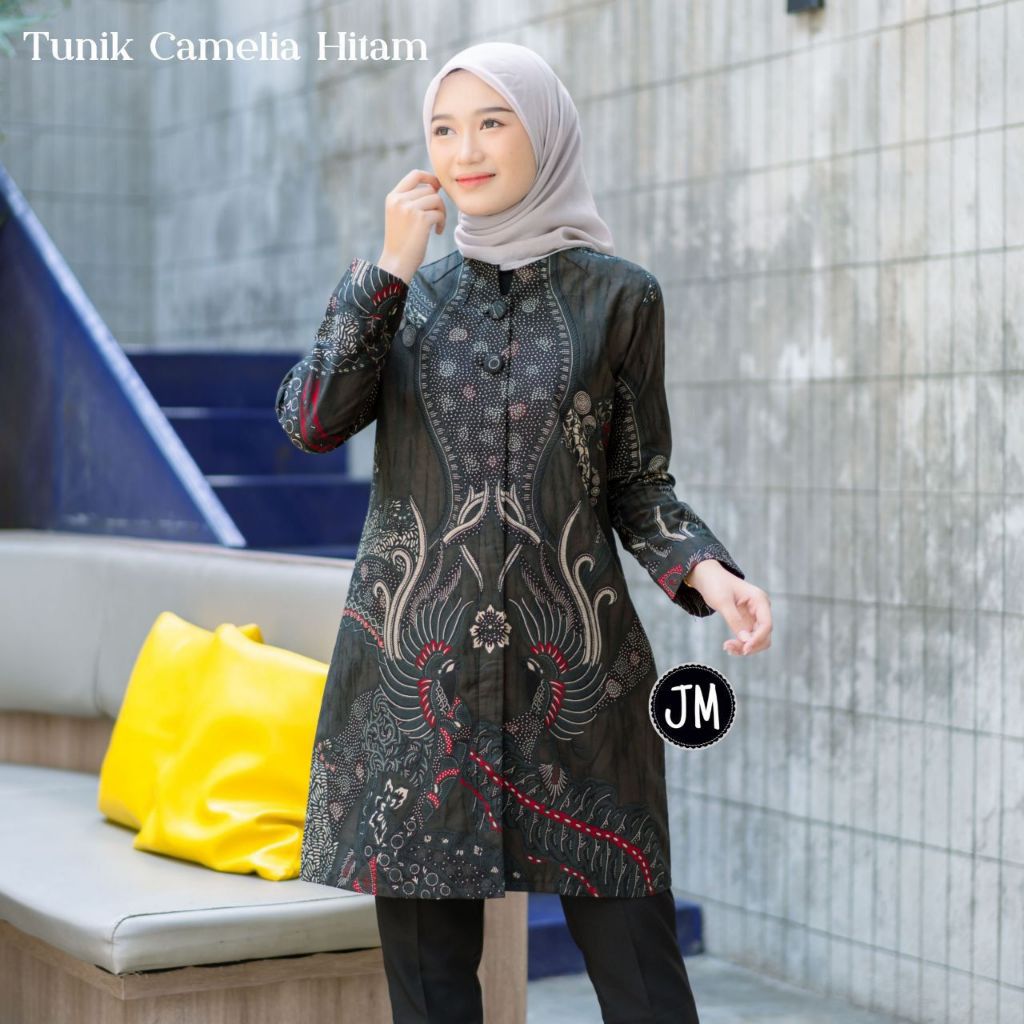 TUNIK CAMELIA HITAM TUNIK BATIK WANITA ATASAN BATIK
