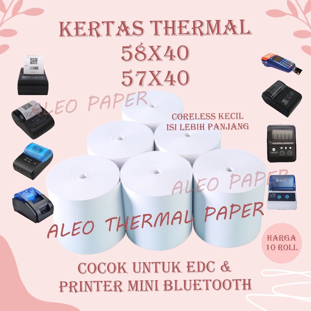

KODE U49L ALEO 1 ROLL VSC KERTAS STRUK KASIR 57x4 58X4 PPOB THERMAL POS RECEIPT MOBILE PRINTER 58MM