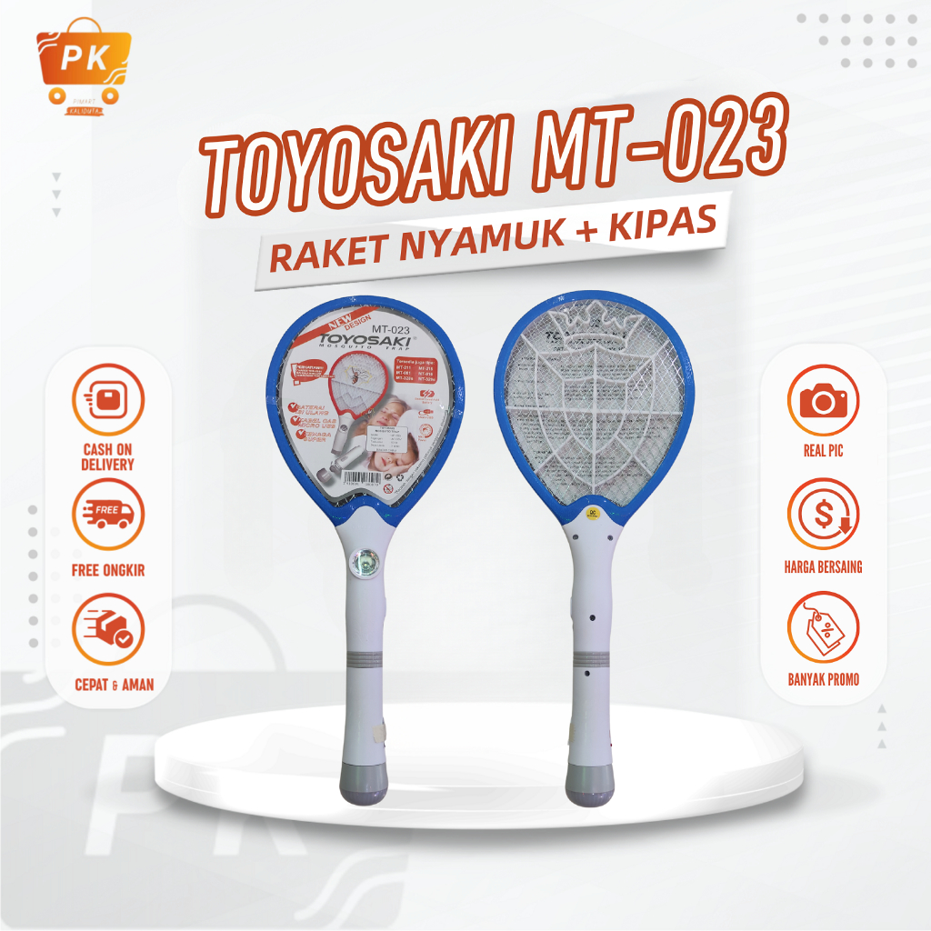 Raket Cas Reket Nyamuk + Kipas Mini Senter Lampu LED Multi Fungsi 3 in 1 Toyosaki MT-023