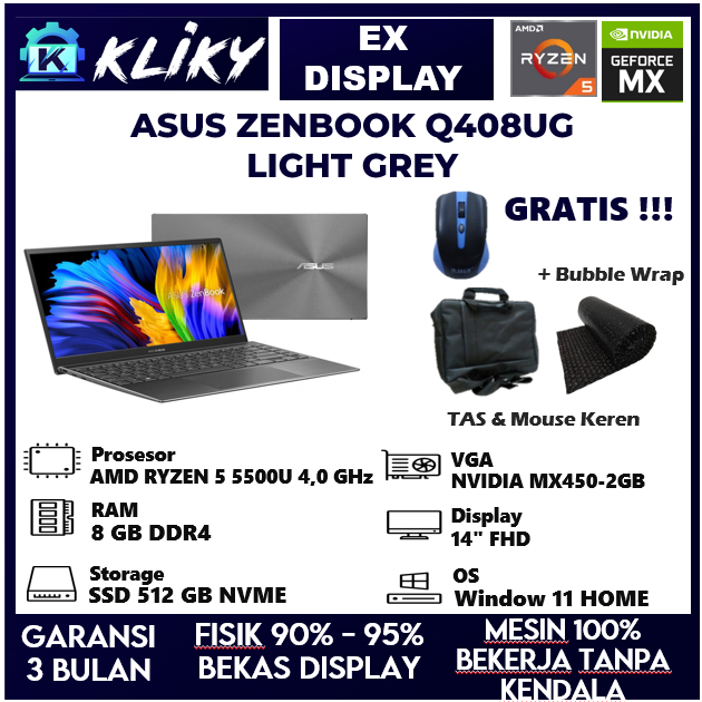 Laptop Asus Zenbook 14 Q408UG AMD Ryzen 5 Ram 8 GB Ssd 512 GB Nvidia MX 450 2GB