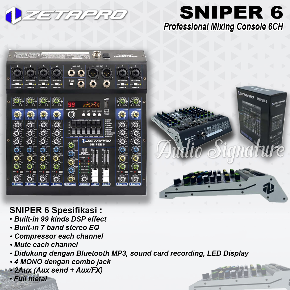 Mixer 6 Channel ZETAPRO SNIPER6 | SNIPER 6 Bluetooth USB Soundcard Original