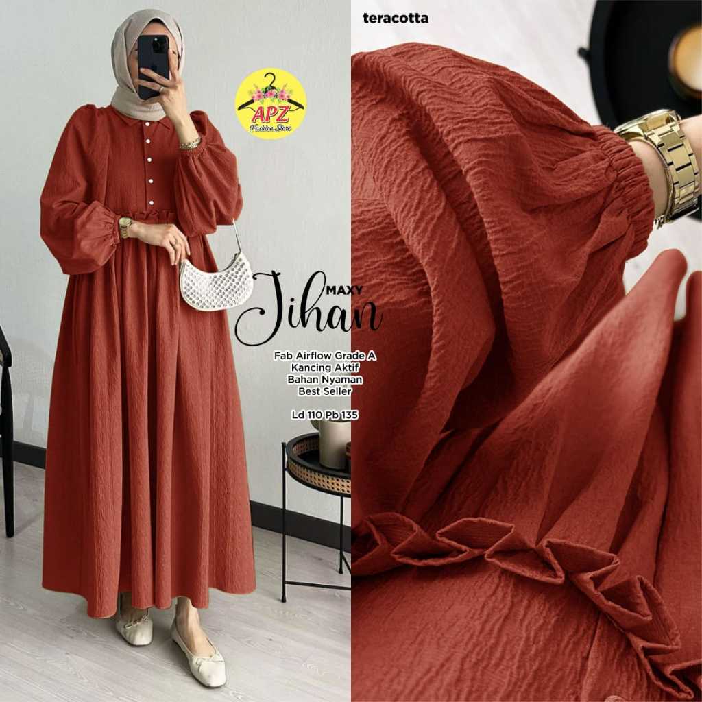 Jihan Maxy Dress Bahan Crinckle AIrflow Busana Muslimah Wanita Basic