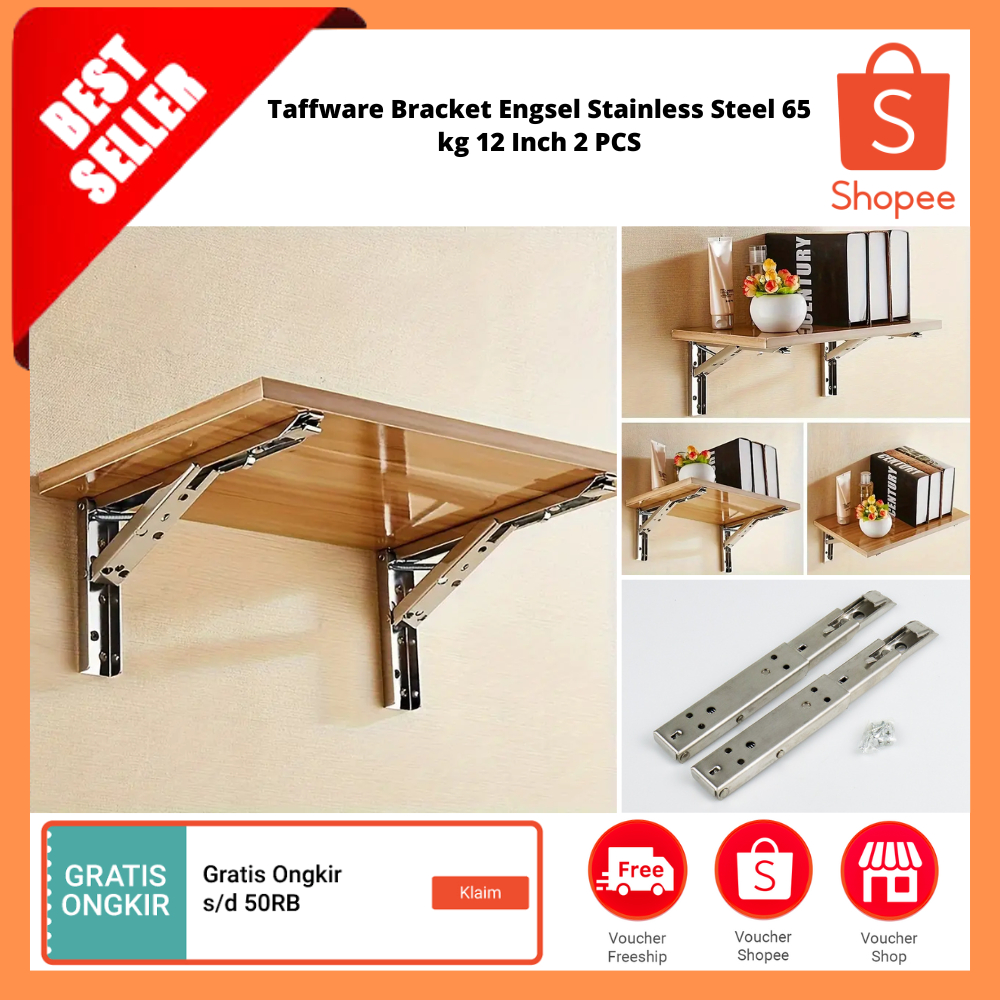 Bracket Engsel Stainless Steel 65 kg 12 Inch 2 PCS / Braket Rak Meja Lipat Baja Tahan Karat Furnitur
