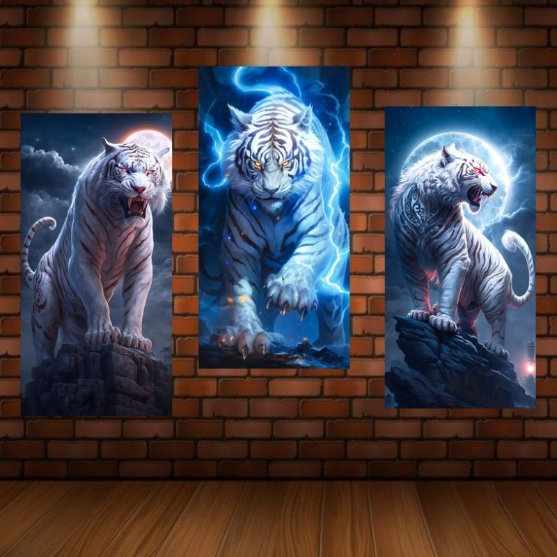 1 set poster macan putih untuk walldekor atau hiasan dinding