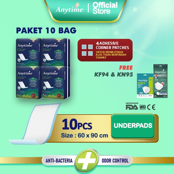 PAKET HEMAT 10 BAG Anytime Underpad Perlak Premium Dengan Anti Bacteria dan Pengurang Bau Isi 10 dil