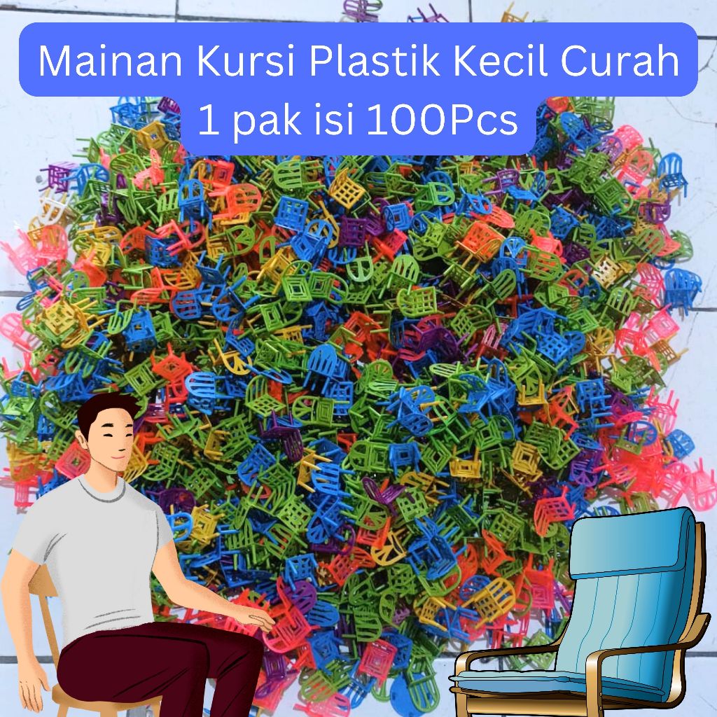 MAINAN KURSI PLASTIK CURAH KECIL 1 PAK ISI 100PCS
