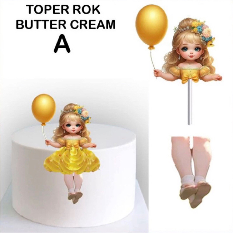 Toper Cake Styrofoam Karakter Anak Perempuan Memakai Rok Hiasan Tusuk Kue Ulang Tahun Dekorasi Cake