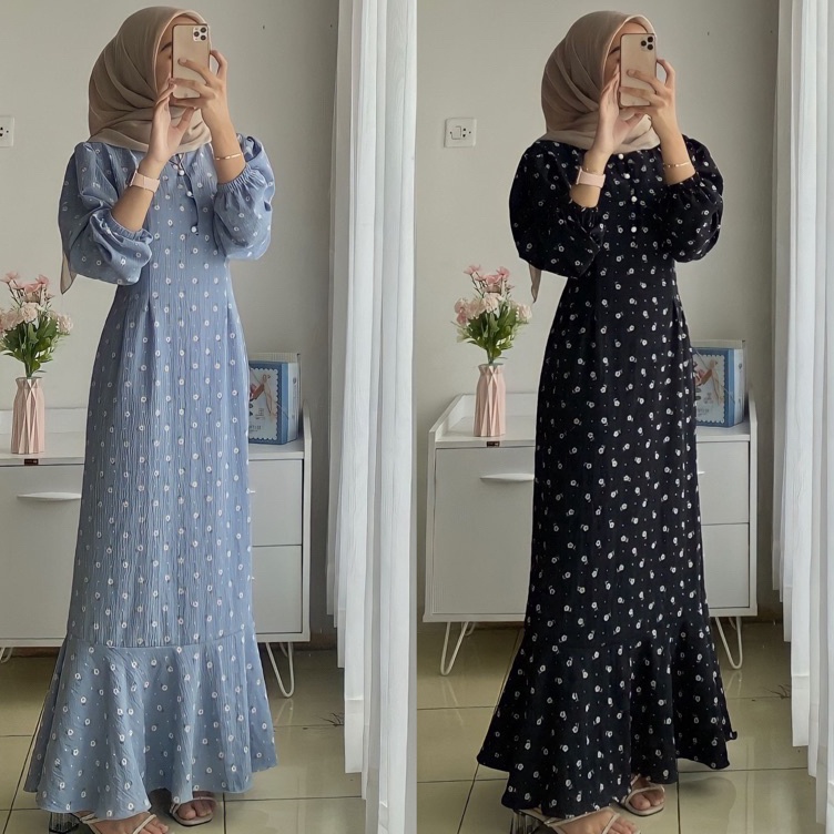Naima Korean Dress By Wafaclothid READY STOCK Korean Dress Hijab Best seller Kancing aktif  tali bel