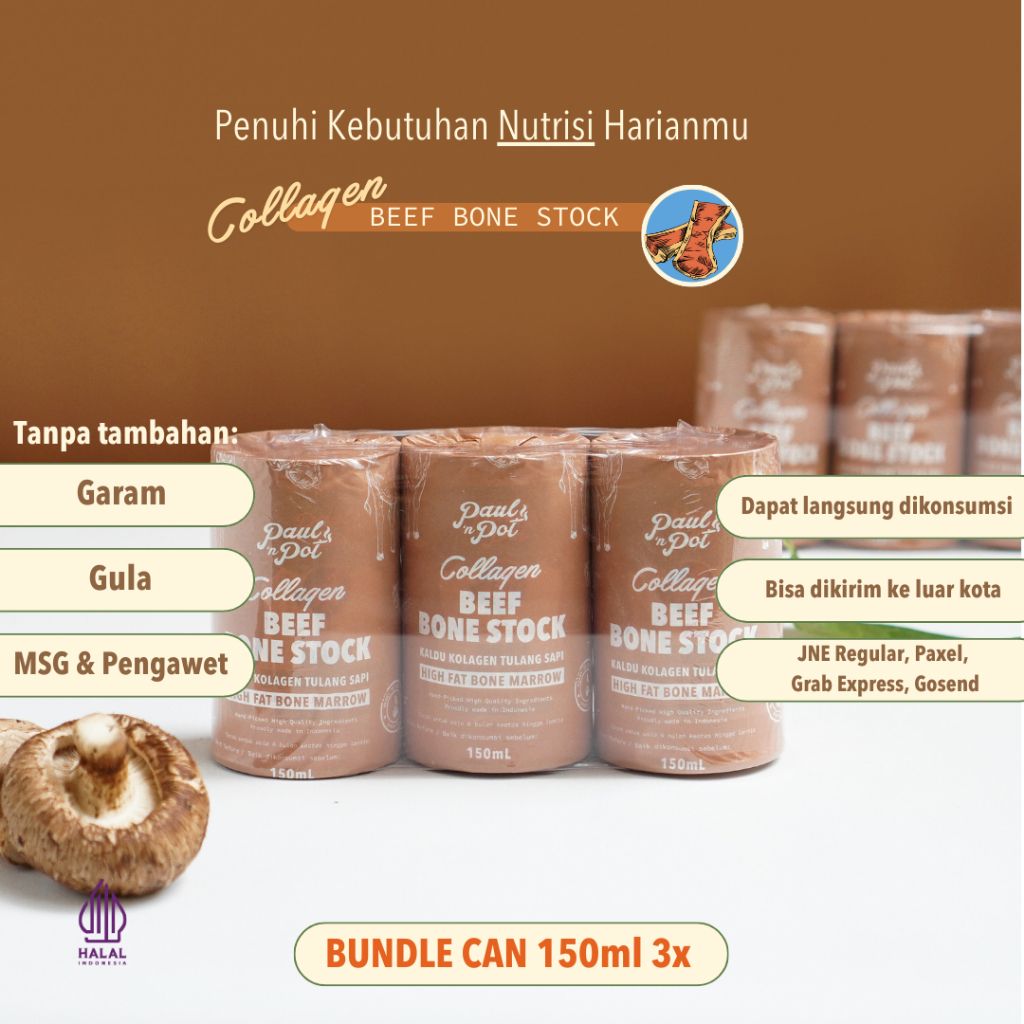 

Bundle 3 Can 150ml - Collagen Beef Bone Stock - Kaleng - Bone Broth MPASI