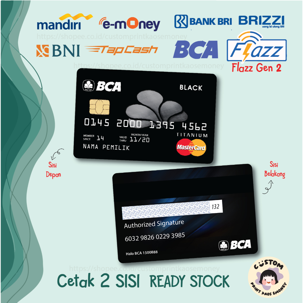 KARTU E MONEY E TOLL KREDIT CARD BCA BLACK CARD MANDIRI EMONEY TAPCASH BRIZZI FLAZZ GEN 2 - 2 SISI