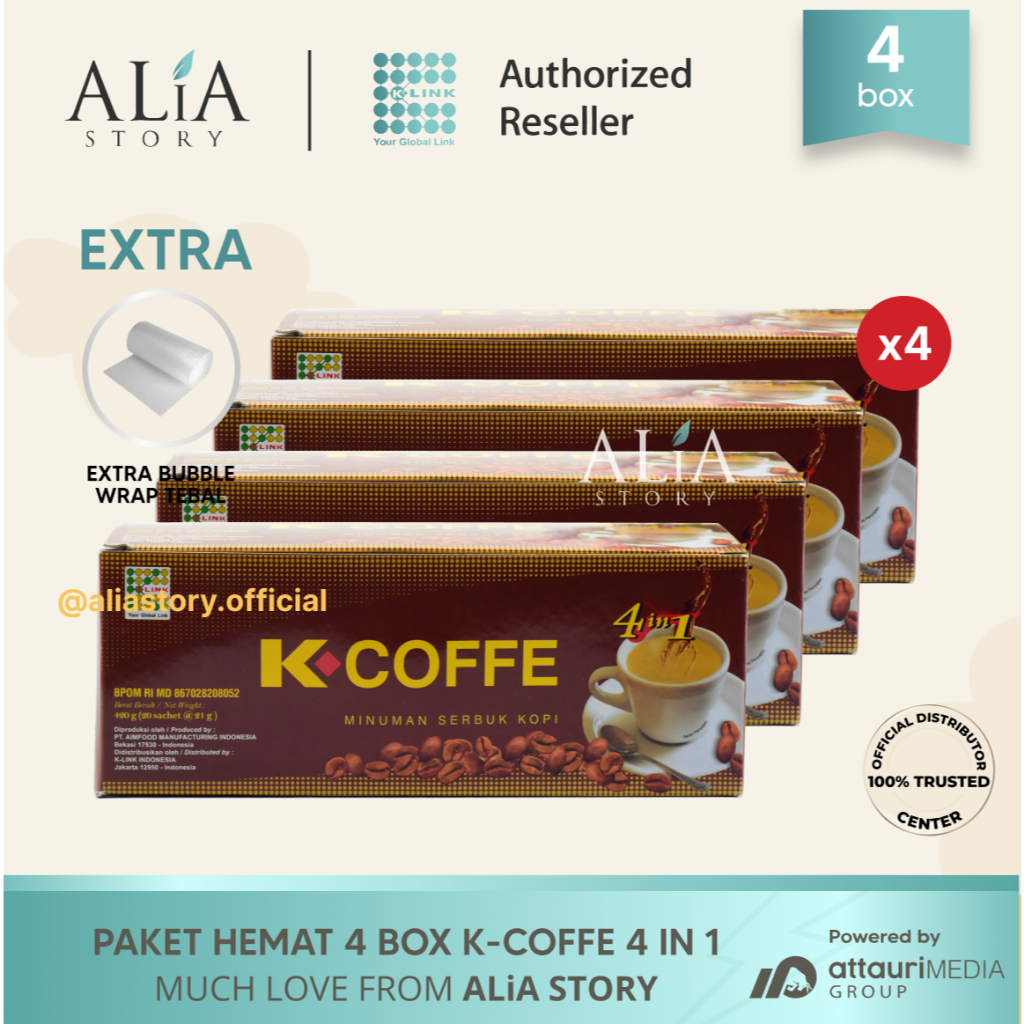 

PAKET HEMAT 4 Box K-COFFE 4 in 1 K Link Original Kopi Ginseng untuk Stamina ALiA Story K Link Original Official Store