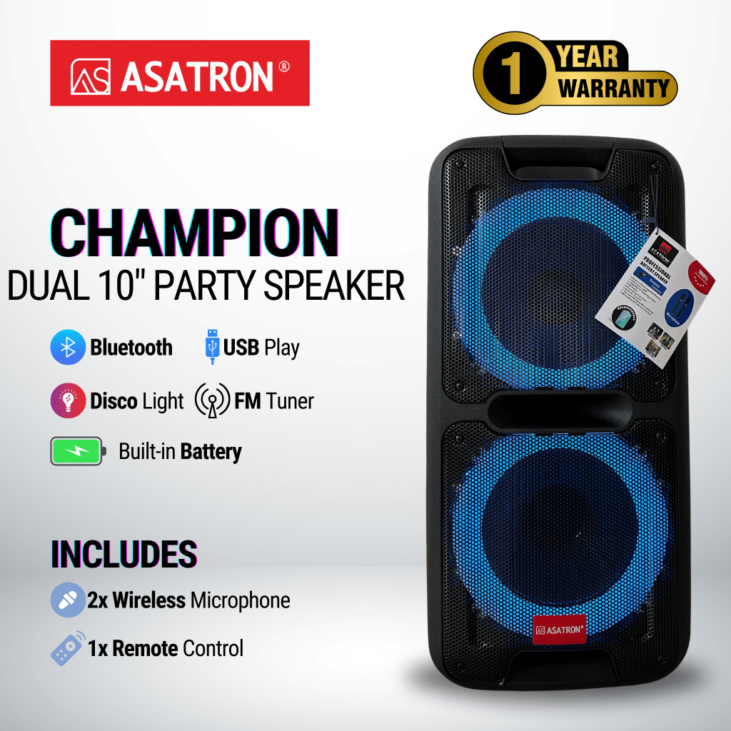 Asatron Champion Dual 10 Inch Bluetooth Party Speaker