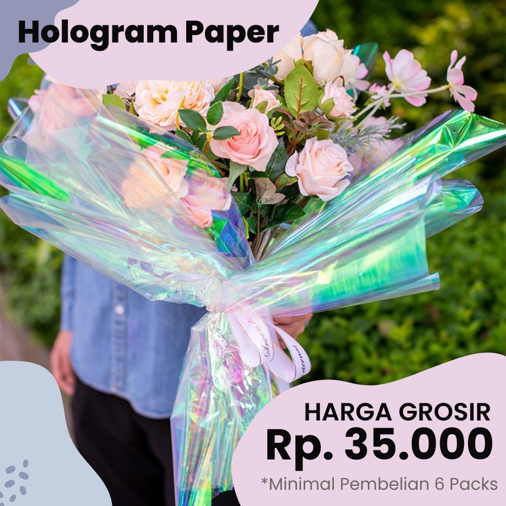 

HOLOGRAM TRANSPARENT PAPER (50 X 50 CM) - Kertas bunga Hologram bening (1pack = 10 Lembar) / Plastik OPP Rainbow / Unicord Paper Transparent / Hologram paper / Cellophane Paper / Kertas bunga murah / Kertas Bening / Aksesoris Bunga Hologram