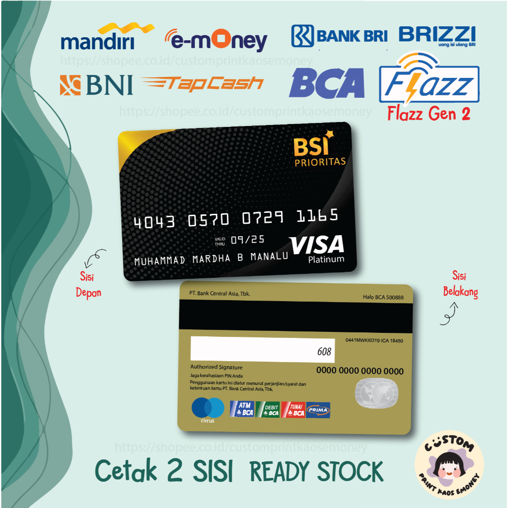 KARTU E MONEY E TOLL KREDIT CARD BSI PRIORITAS VISA BLACK MANDIRI TAPCASH BRIZZI FLAZZ GEN 2 2 SISI