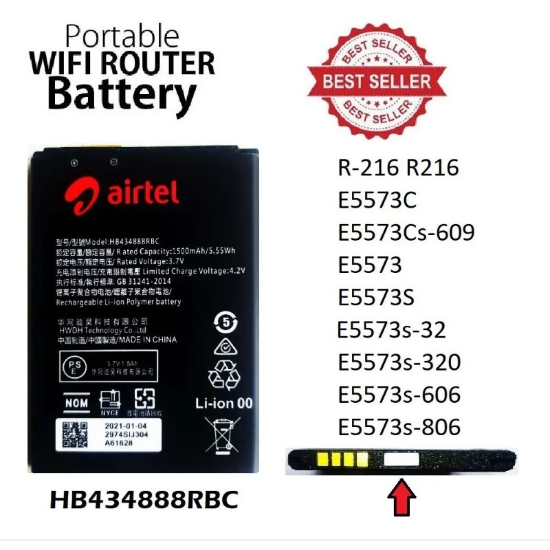 BATRE BATRAI AIRTEL MIFI 4G HOTSPOT HB434888RBC BATERAI AIRTEL HB434666RBC E5572 E5573 E5576 E5577 (