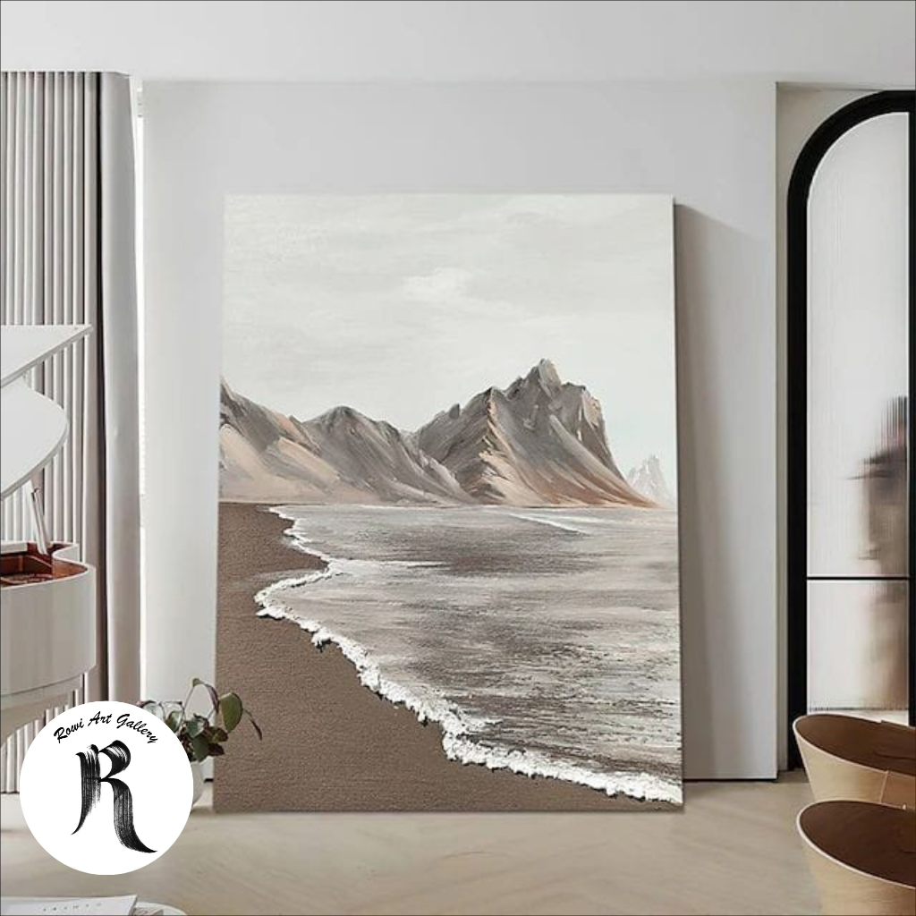 lukisan kanvas timbul - lukisan abstrak pantai siap pajang
