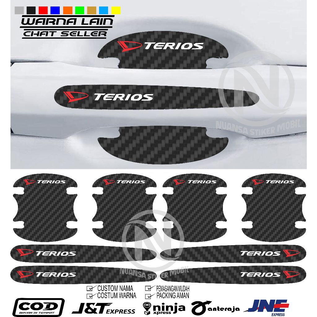 Sticker Carbon 3D Handle Pintu Mobil Terios Stiker Pelindung Gagang Pintu Mobil