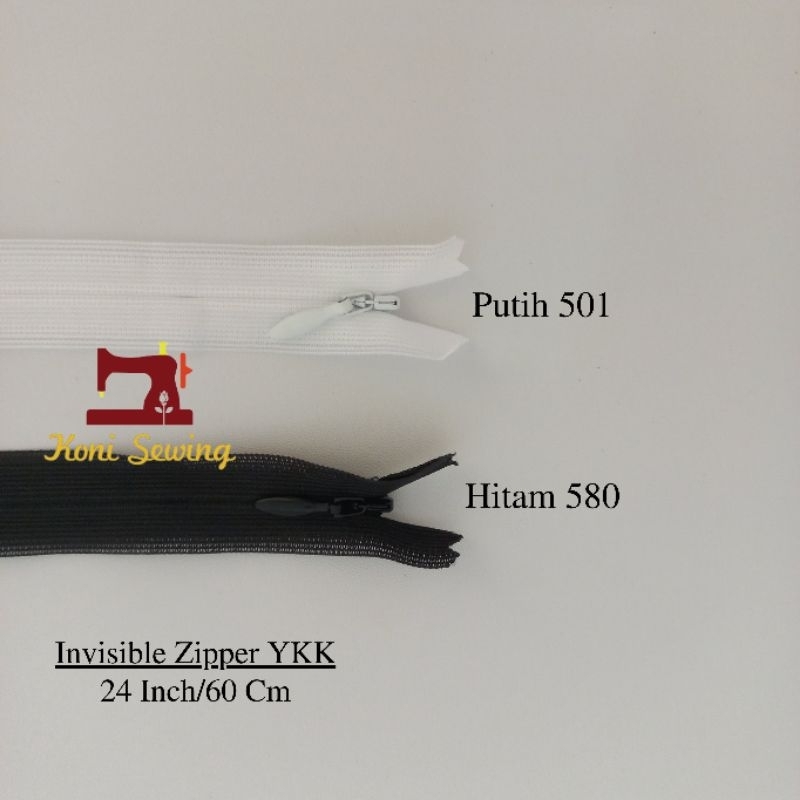 Ritsleting/Retsleting Jepang Invisible Zipper YKK Original 24 Inch/60 Cm Hitam Putih