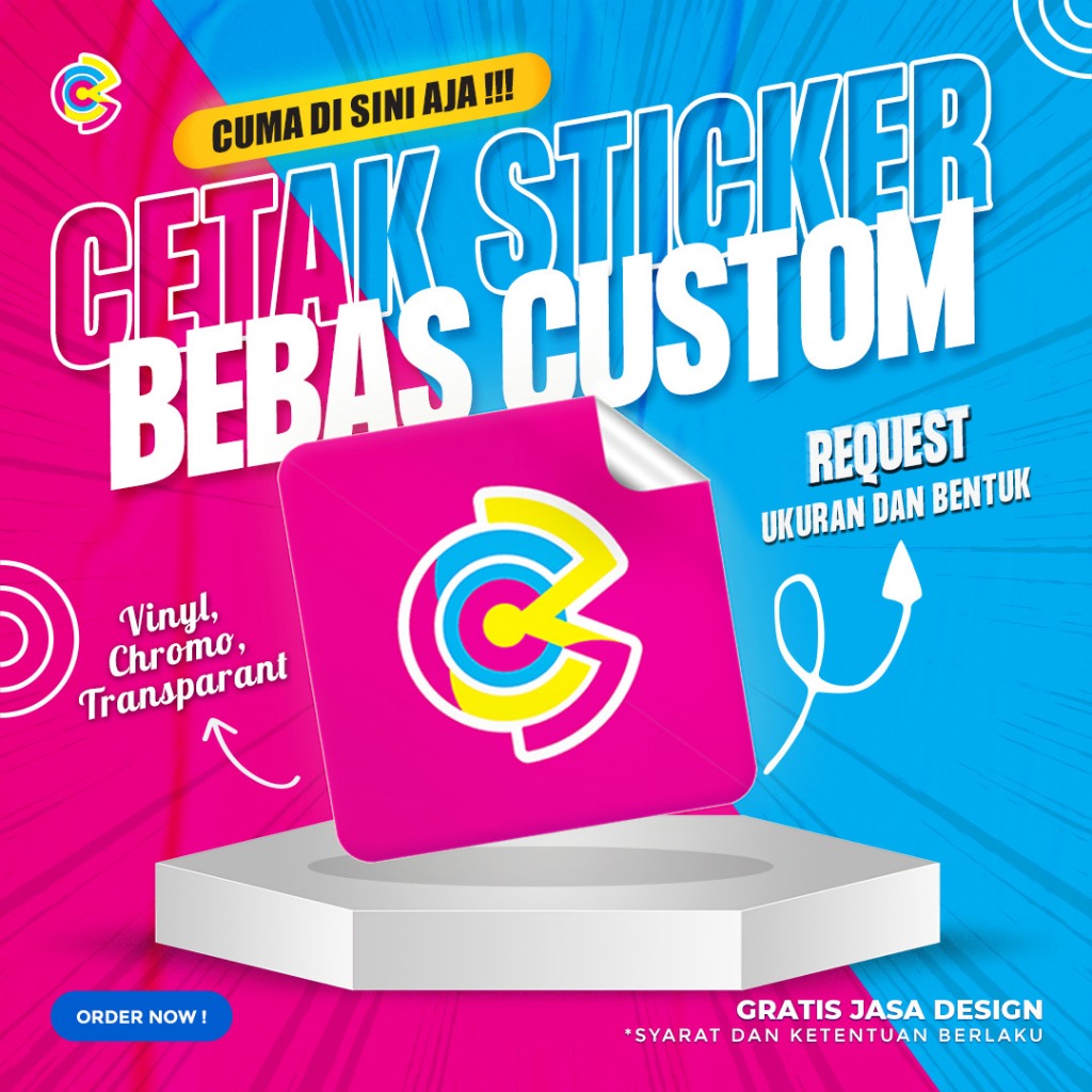 

STICKER CUSTOM BEBAS BENTUK DAN UKURAN. LENGKET MURAH MERIAH