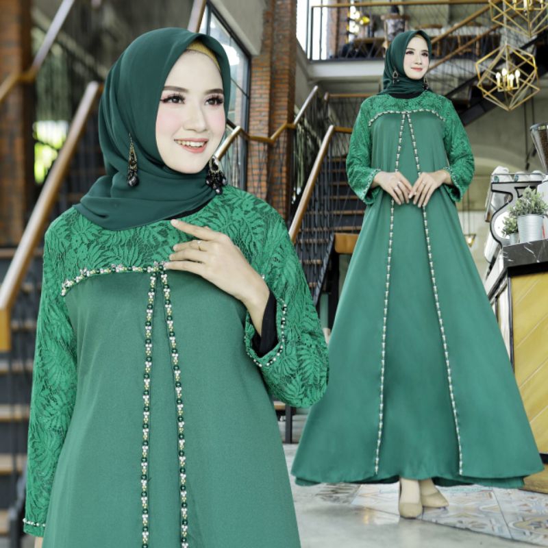 Busana Muslim Gamis Murah Gaun Pesta MuslimahBaju Pesta Wanita Kondangan Mewah Brukat Tile