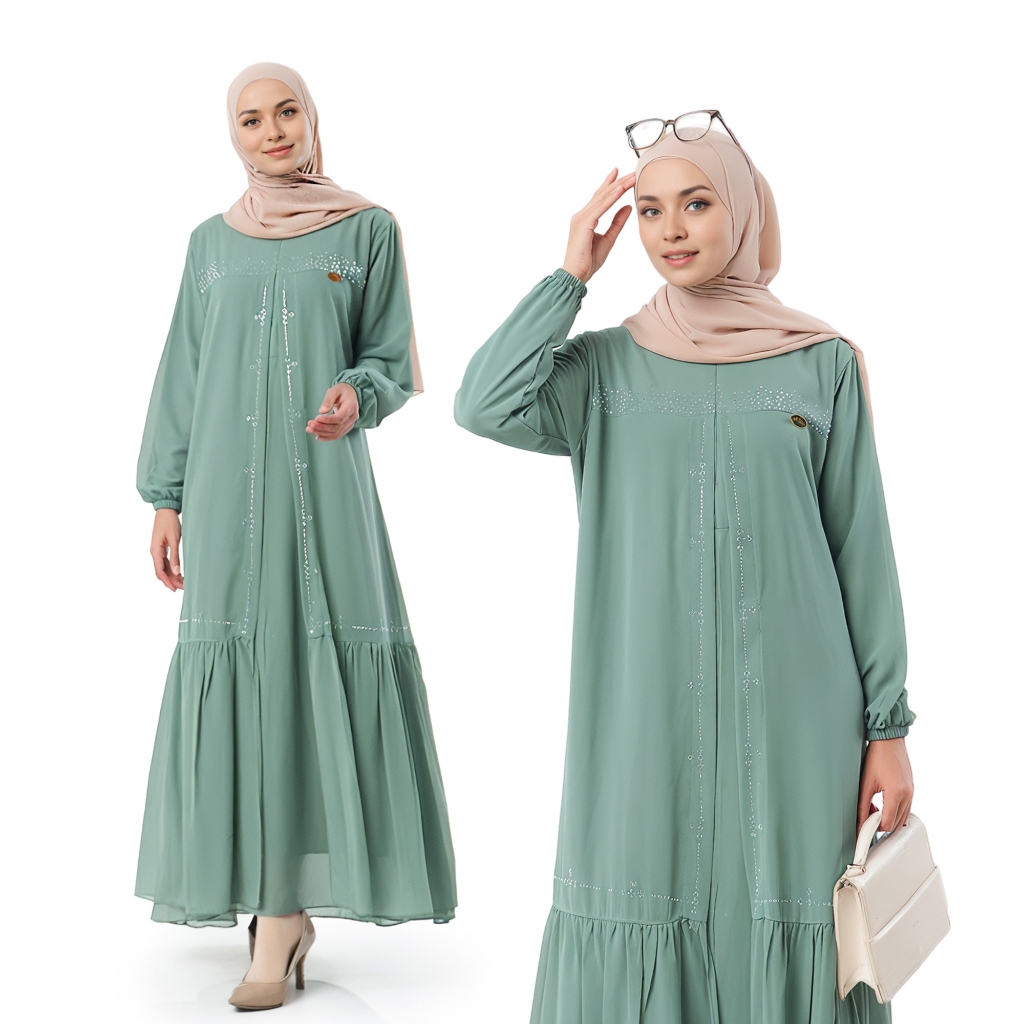 RB Adiva Maxi Baju Gamis Bahan Ceruti Babydoll Mix Swaroski Dress Kondangan Mewah Elegant Ukuran XL