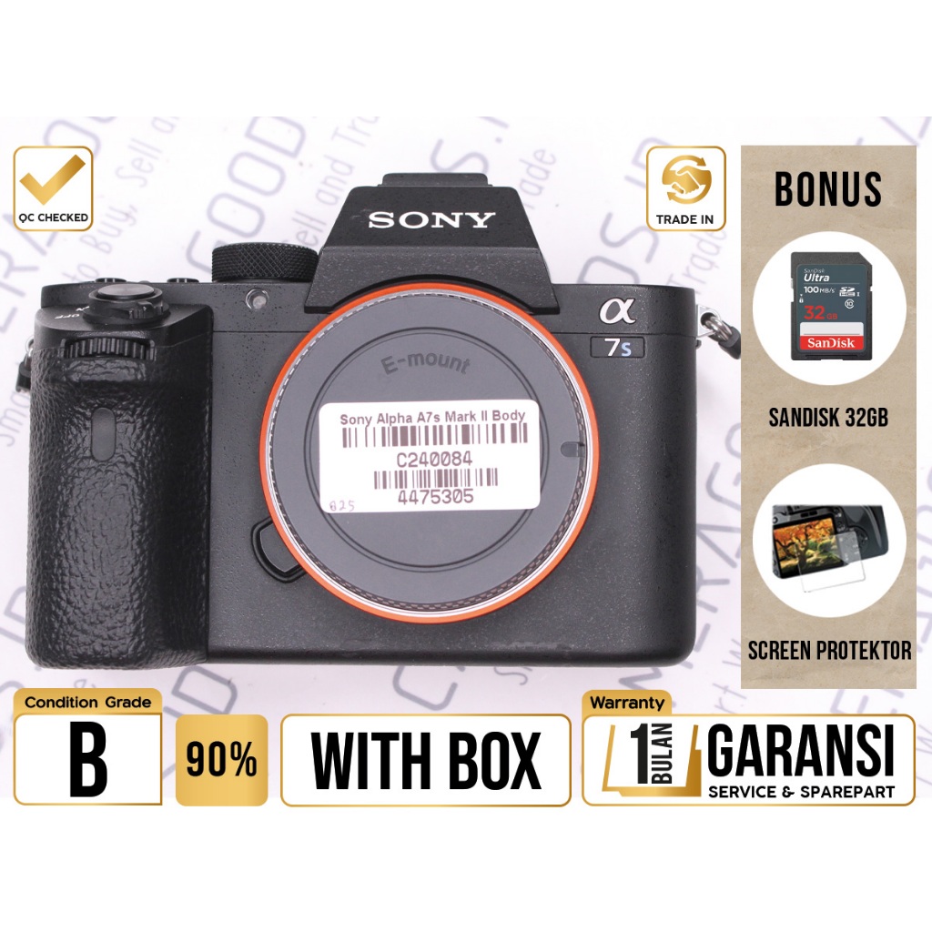 Sony Camera Alpha A7S Mark II Full Frame Body Only - Grade B - C240084 Kamera Profesional Digital Mi