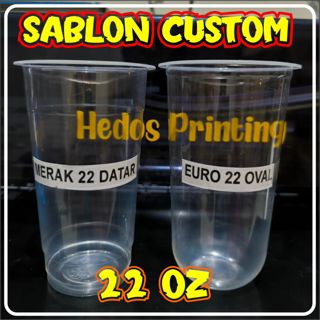 Cup Sablon 22 oz Oval dan Datar Desain Custom Merk Merak dan Euro