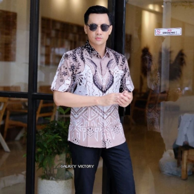 Baju batik pria lengan pendek exclusive modern halus katun premium seragam pesta pernikahan_batik co