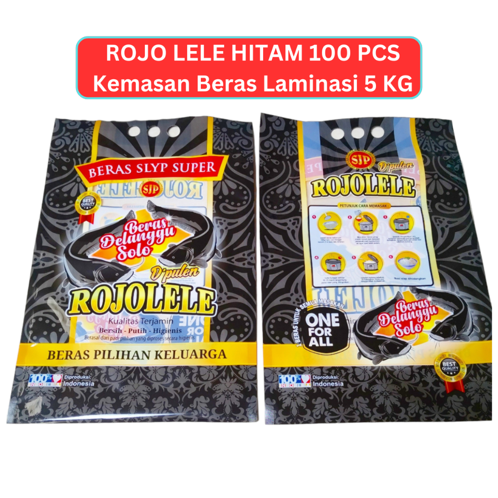 

ROJO LELE HITAM 5 KG ISI 100 PCS KEMASAN PLASTIK BERAS PREMIUM LAMINASI NYLON + LLDPE PRINTING