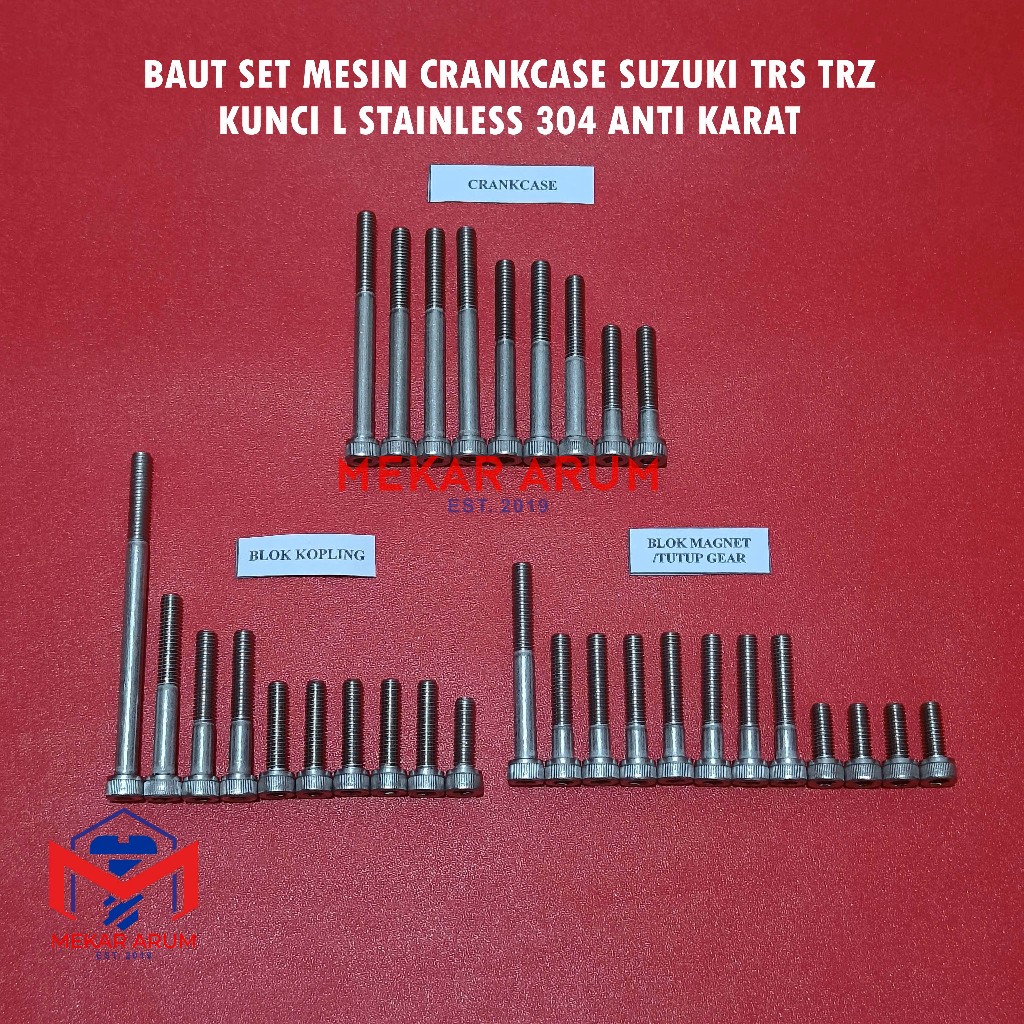 Baut Blok Mesin Suzuki TRS TRZ Kunci L stainless asli