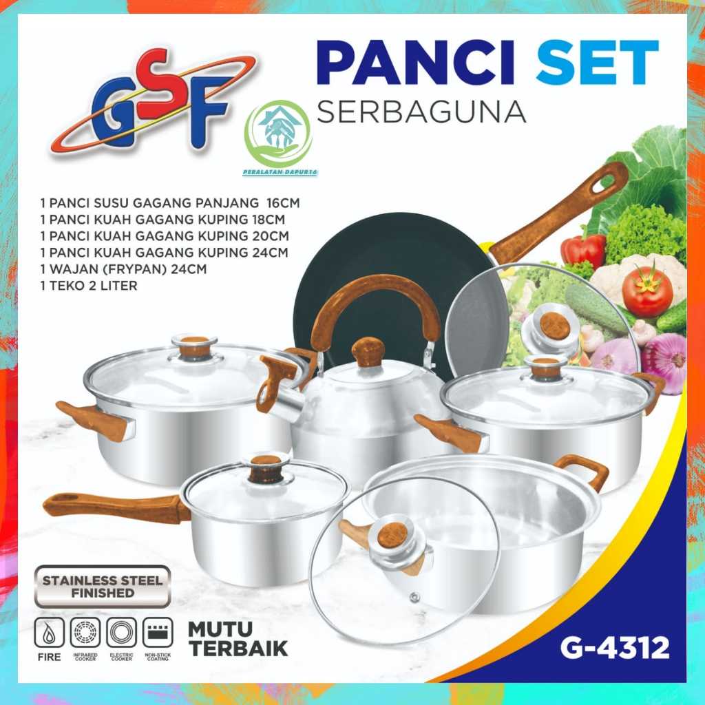 PANCI SET STAINLESS STELL 12PCS WAJAN PANCI TEKO / PANCI SET SERBAGUNA GSF 4312 / COOKWARE PANCI SET