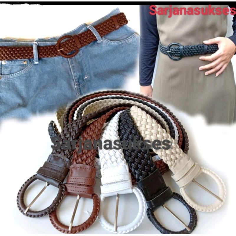 OBRAL Ikat Pinggang/Gesper Kulit Kepang Lebar/Besar/Gesper Wanita (COD)