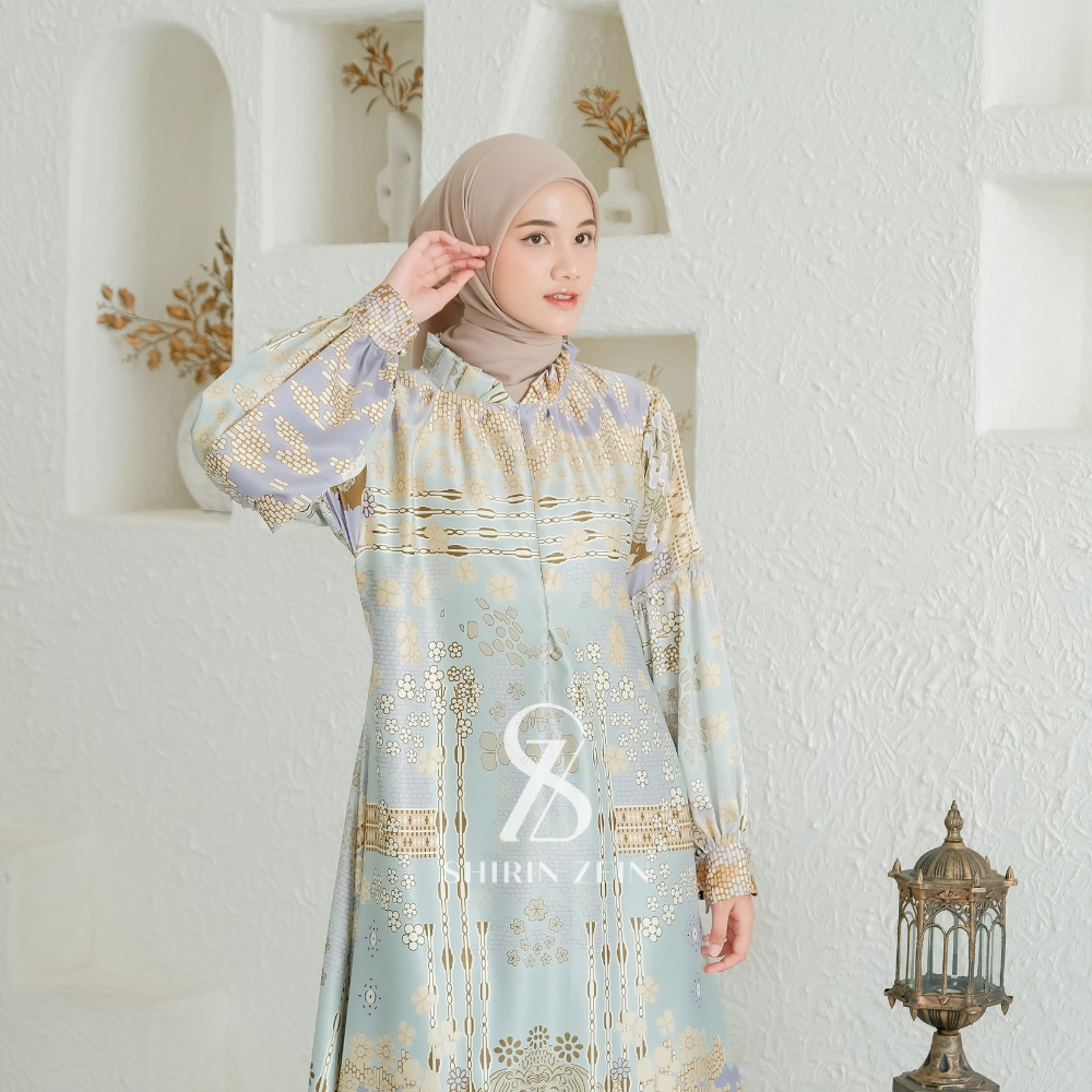 ShirinZein - Gamis Khansa Bahan Sliky Size S - 3XL Kondangan Pesta Simple Mewah Elegan Terbaru 2024-Sage Green