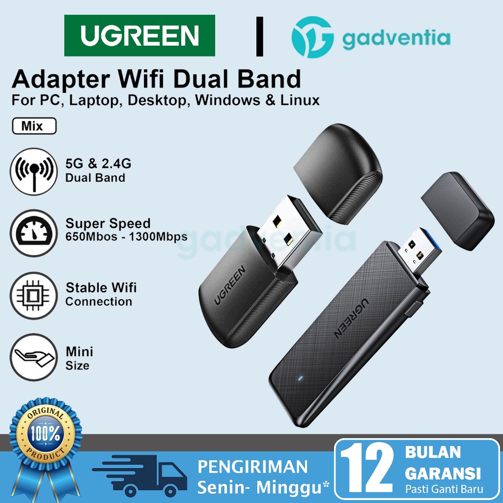 UGREEN AC1300 Wireless Network Adapter Wifi Adaptor Dongle Single Dual Band 2.4GHz-5GHz Max 1300Mbps