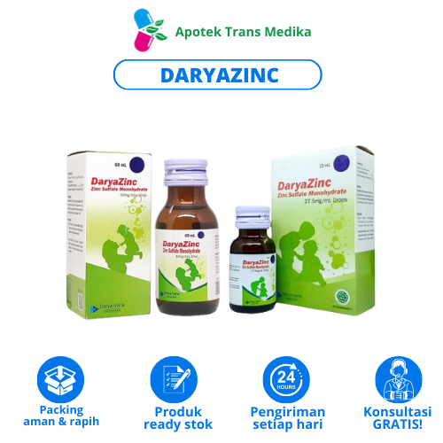 Daryazinc merupakan obat dengan kandungan Zinc yang digunakan untuk mengobati diare pada anak