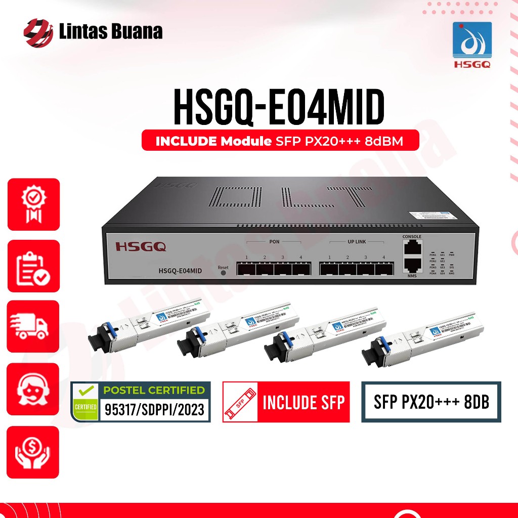 OLT EPON HSGQ-E04MID L2 4PON Mini EPON OLT, AC FREE SFP Module SP20+++
