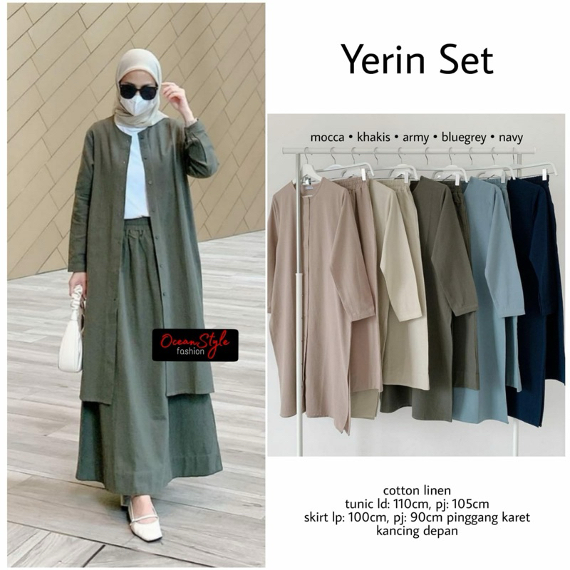 YERIN ONE SET WANITA LINEN TUNIK + ROK PREMIUM