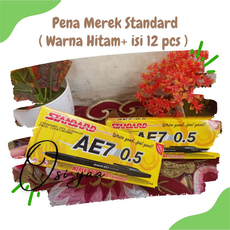 Pena Hitam Merek Standard #isi 12 pcs