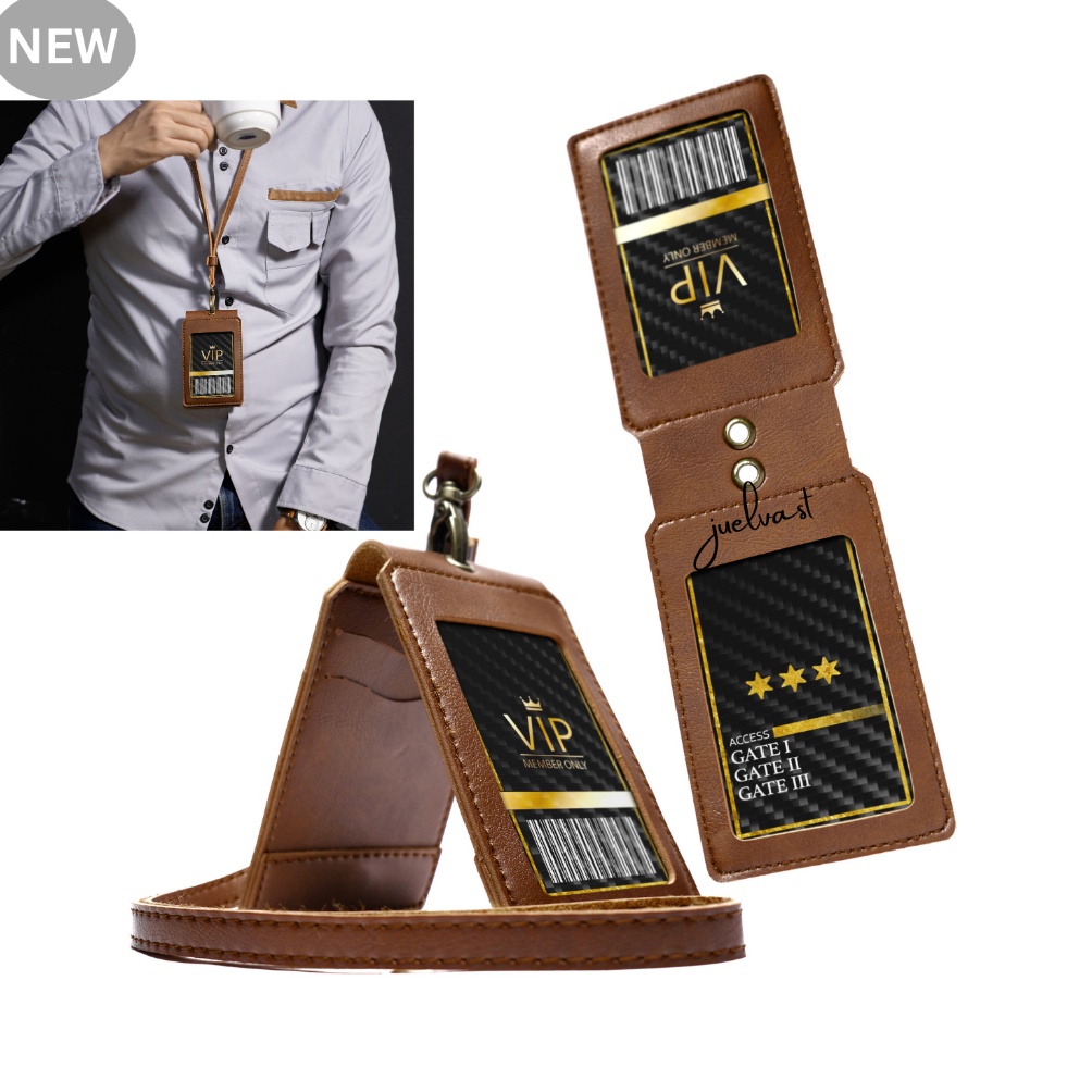 

KODE V82J NEW ID Card Holder 2 Mika Lanyard Kulit PU Leather Magnet Multifungsi 2 Mika