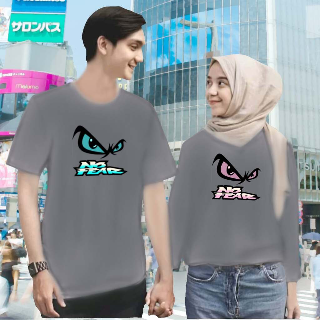 H SHICO STORE. Baju Kaos  Couple Pasangan Lengan Panjang Pendek NO FEAR. Harga Sudah Sepasang ( 2 Pc