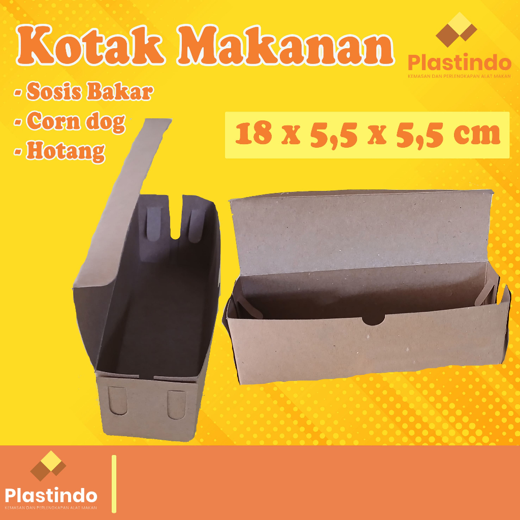 

Kraft Box Sosis / Sate / Hotdog / Corndog 18x5,5x5,5 cm Full Laminasi Dalam | Box Corndog | Box Sate