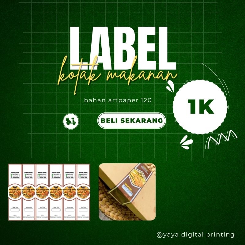 

LABEL ISI 6 (5X20 cm) KOTAK NASI, KERDUS MAKANAN, KOTAK MARTABAK DLL BAHAN KERTAS ART PAPER
