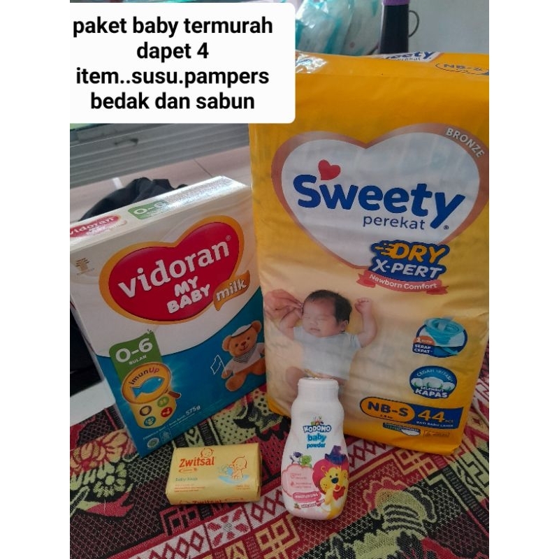 paket baby susu vidoran 0.6 bulan 575gr+pampers sweety nb+ bedak dan sabun termuraj