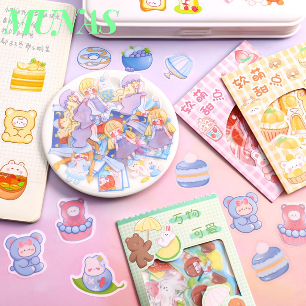 

MUNAS Sticker Set Isi 45Pcs Karakter Lucu Aesthetic Waterproof Stiker Motif Kartun Korea Cute Girl Anti Air Stiker Diary Scrapbook DIY Sticker Journal Book