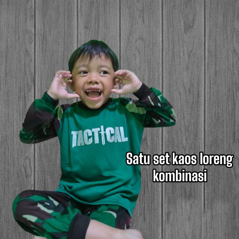 Setelan Loreng Anak TACTICAL TNI AD Piyama Loreng Anak Kaos Loreng Anak Kaos Tactical