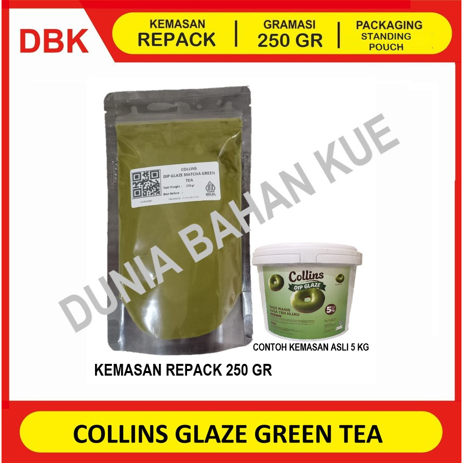 

COLLINS DIP GLAZE 250 GR - MATCHA GREEN TEA / TOPPING DONAT PISANG NUGGET