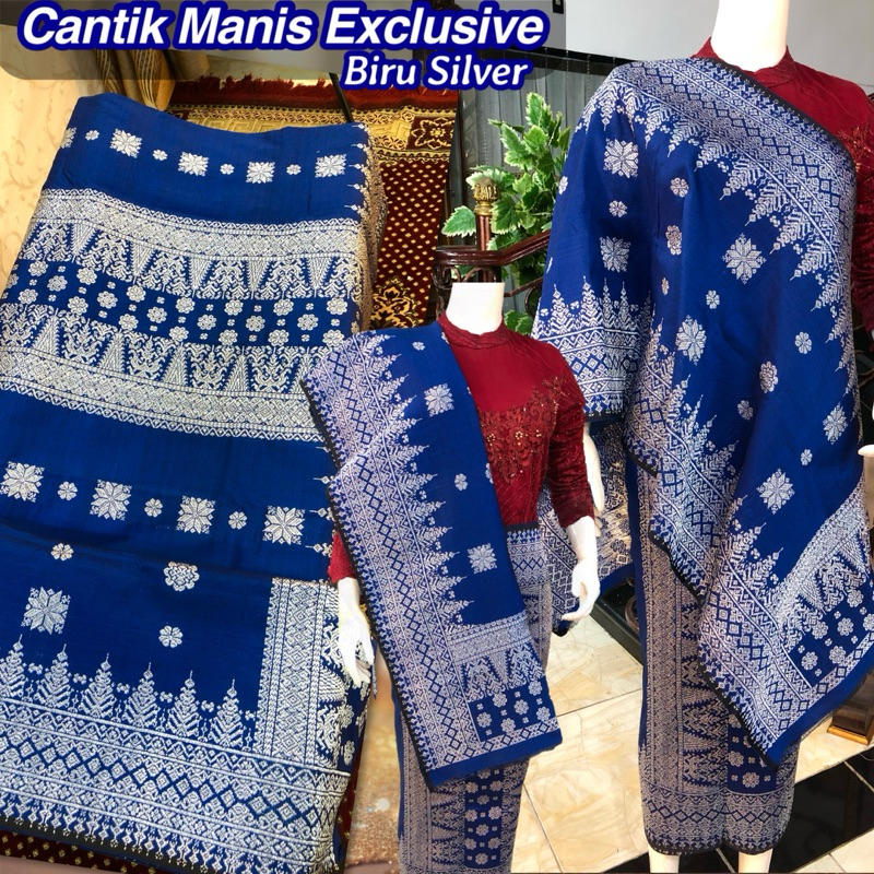 Songket Cantik Manis Exclusive Biru Silver /songket tenun asli palembang /ilham songket palembang /s