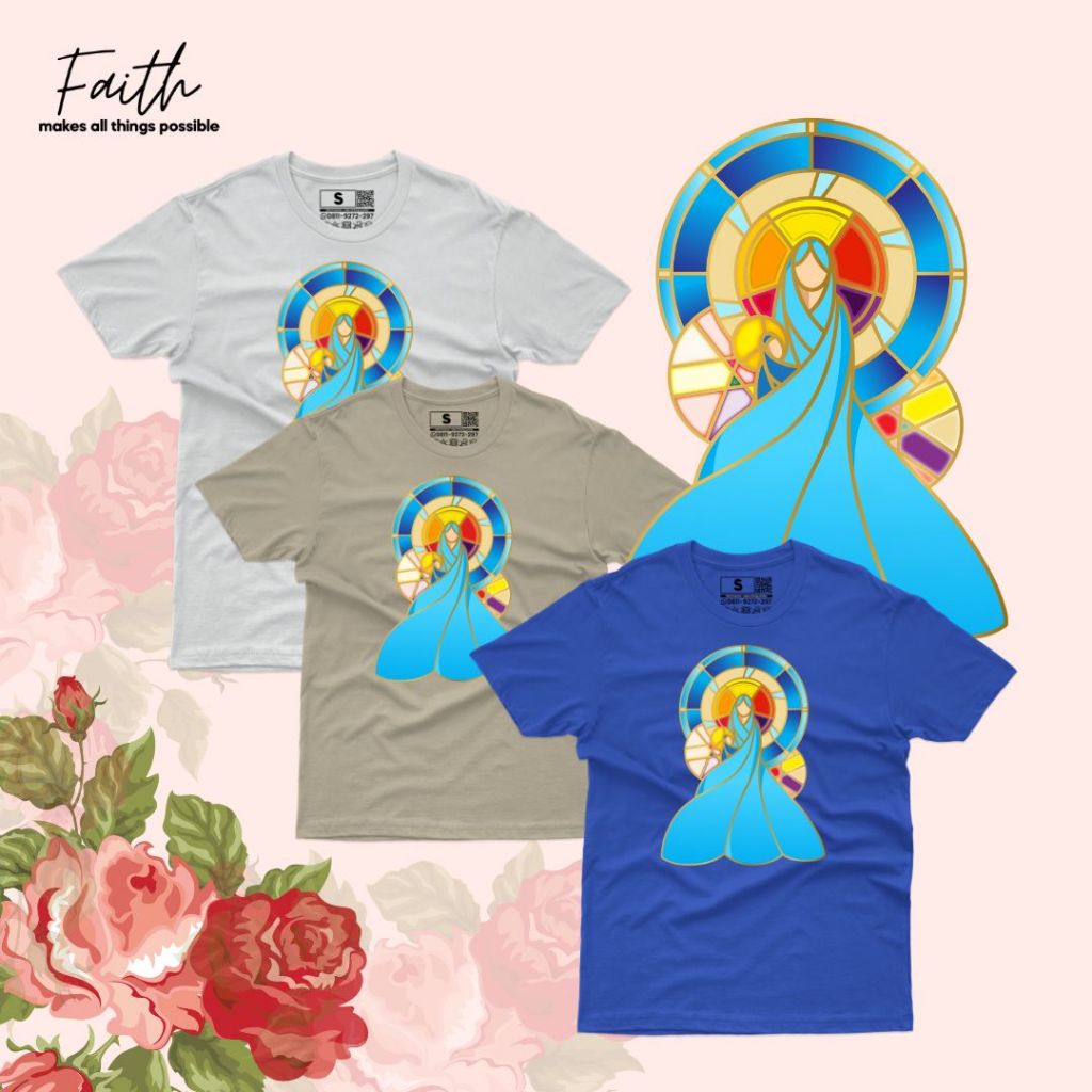 Kaos Tshirt Unisex Rohani Bunda Maria Mozaik Spesial Desain Dewasa